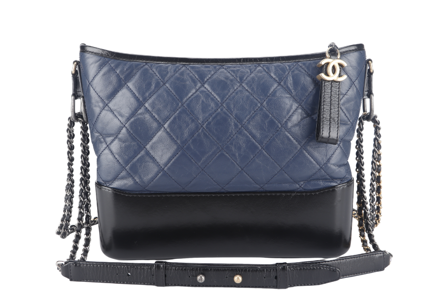 CHANEL GABRIELLE HOBO SHOULDER BAG (2537xxxx) BLUE-BLACK QUILTED CALFSKIN LEATHER SILVER & GOLD TONE HARDWARE NO  AND NO DUST COVER