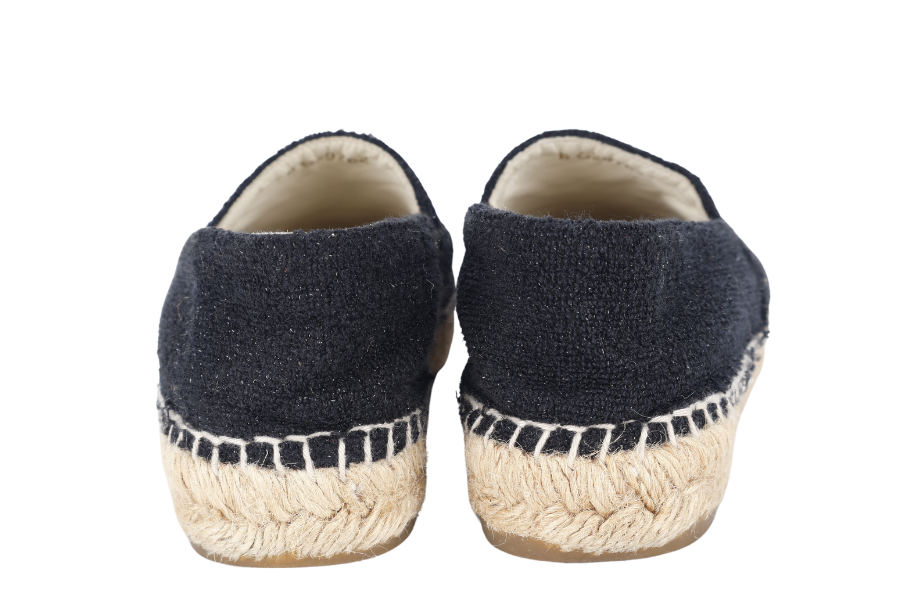 CHANEL ESPADRILLES SHOES BLACK GLITTER TWEED SIZE 38 NO DUST COVER