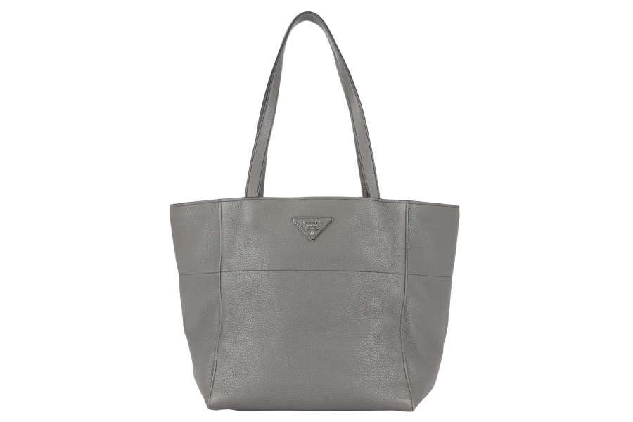 PRADA VITELLO DAINO TOTE BAG (BR5090) GREY LEATHER SILVER HARDWARE NO DUST COVER