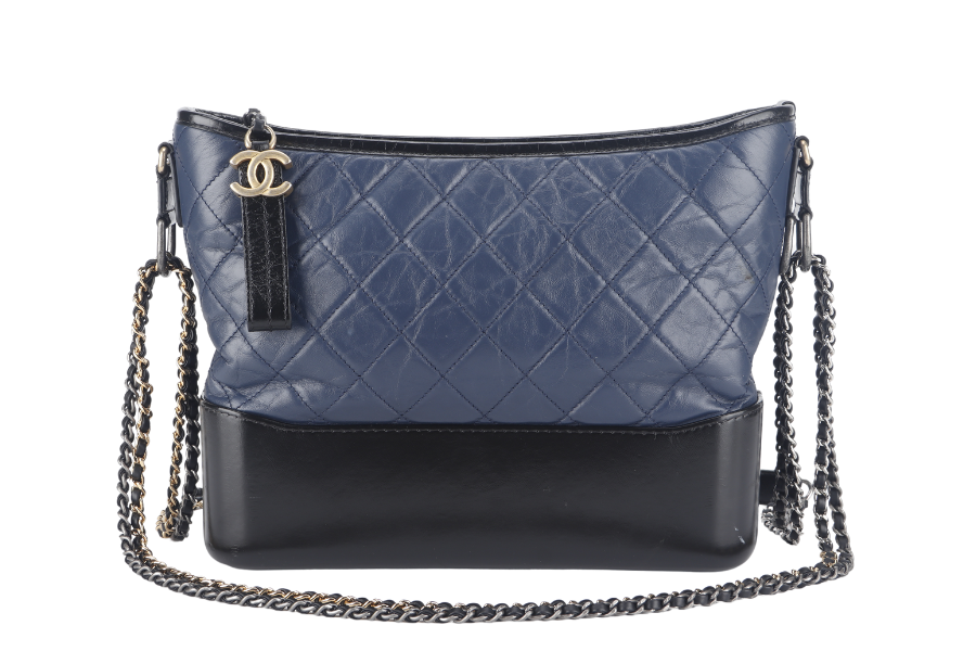 CHANEL GABRIELLE HOBO SHOULDER BAG (2537xxxx) BLUE-BLACK QUILTED CALFSKIN LEATHER SILVER & GOLD TONE HARDWARE NO  AND NO DUST COVER