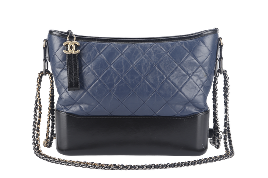 CHANEL GABRIELLE HOBO SHOULDER BAG (2537xxxx) BLUE-BLACK QUILTED CALFSKIN LEATHER SILVER & GOLD TONE HARDWARE NO  AND NO DUST COVER