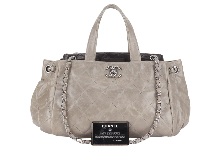 CHANEL TWO WAY TOTE BAG (12995xxxx) GREY MEDIUM EDGE CALFSKIN SILVER HARDWARE NO DUST COVER