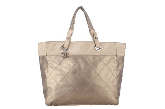 CHANEL PARIS BIARRITZ TOTE BAG (1139xxxx) LARGE GOLD CALFSKIN SILVER HARDWARE NO DUST COVER