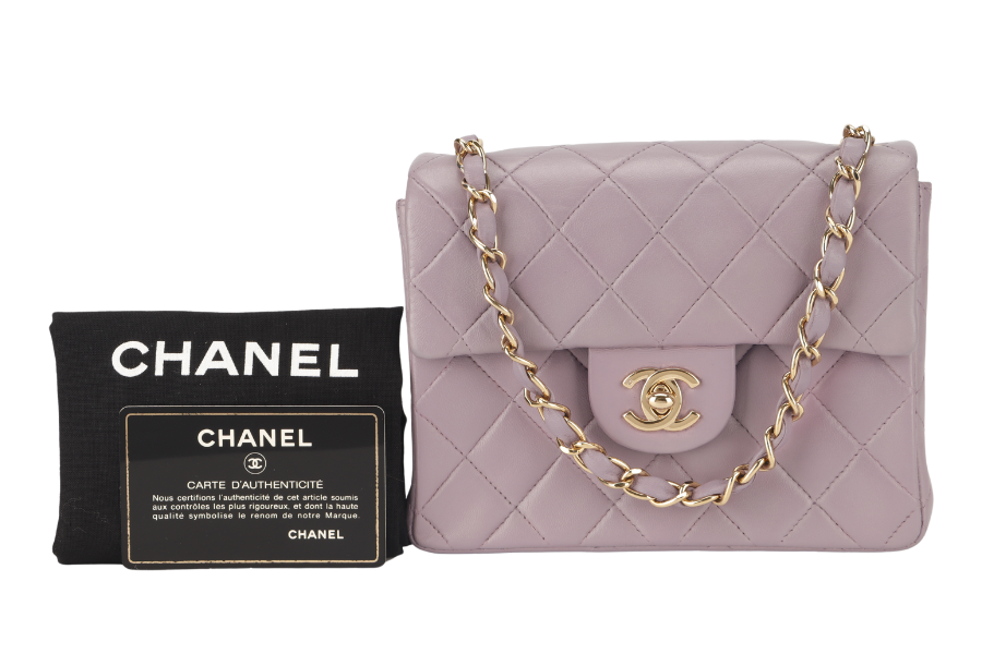 CHANEL VINTAGE CLASSIC FLAP MINI SQUARE (795xxxx) LILAC LAMBSKIN GOLD HARDWARE WITH  AND DUST COVER