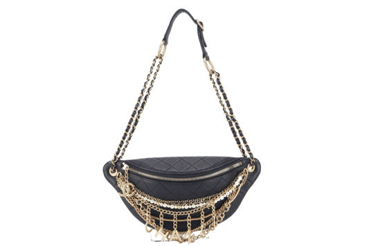 CHANEL 19A ALL ABOUT CHAINS (2830xxxx) BLACK LEATHER BUMBAG WITH  AND DUST COVER