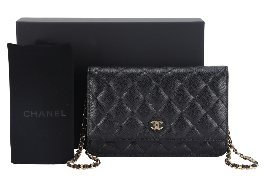 CHANEL WALLET ON CHAIN (JT7Xxxxx) BLACK CAVIAR LEATHER GOLD HARDWARE WITH DUST COVER AND BOX