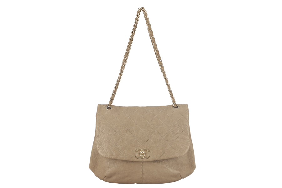 CHANEL TRIANON MESSENGER BAG (1746xxxx) GOLD DISTRESSED LEATHER GOLD HARDWARE WITH DUST COVER ,  AND BOX