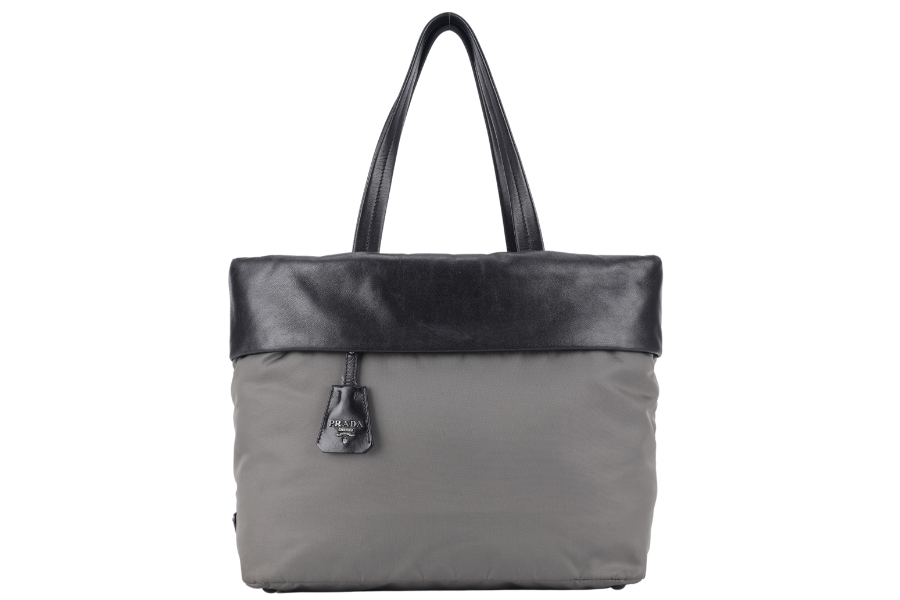 PRADA NYLON TESSUTO TRIANGLE LOGO TOTE BAG (1BG047) BLACK HARDWARE WITH CARD AND DUST COVER