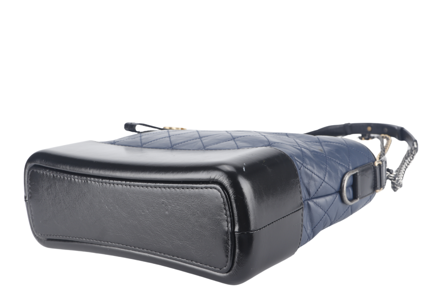 CHANEL GABRIELLE HOBO SHOULDER BAG (2537xxxx) BLUE-BLACK QUILTED CALFSKIN LEATHER SILVER & GOLD TONE HARDWARE NO  AND NO DUST COVER