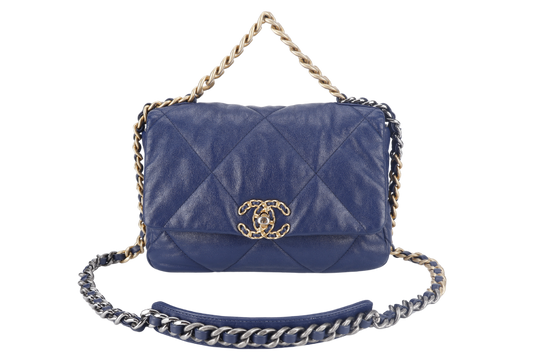 CHANEL C19 (2943xxxx) SMALL ELECTRIC BLUE CLAFSKIN MIX HARDWARE WITH DUST COVER,  AND BOX