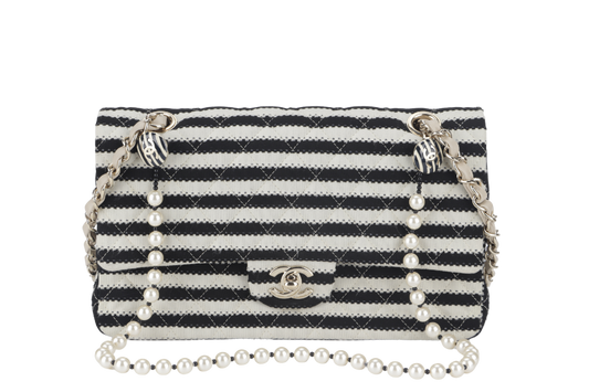 CHANEL COCO SAILOR STRIPE (1919xxxx) BLACK & WHITE JERSEY GOLD HARDWARE WITH