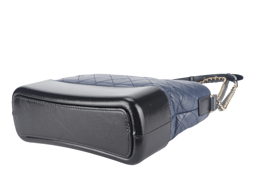 CHANEL GABRIELLE HOBO SHOULDER BAG (2537xxxx) BLUE-BLACK QUILTED CALFSKIN LEATHER SILVER & GOLD TONE HARDWARE NO  AND NO DUST COVER