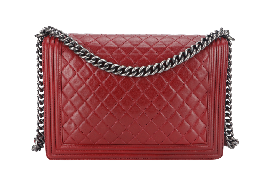 CHANEL LEBOY LARGE RED LAMBSKIN LEATHER RUTHENIUM HARDWARE (1837xxxx) WITH  AND DUST COVER