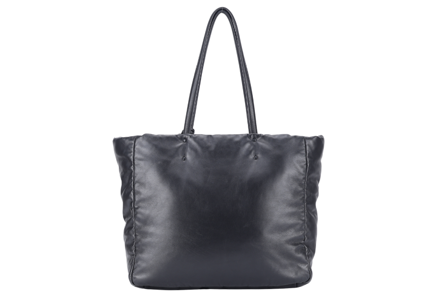 PRADA TOTE BAG (1BG223) NERO BLACK SHOULDER NAPPA SOFT LEATHER SILVER HARDWARE WITH DUST COVER