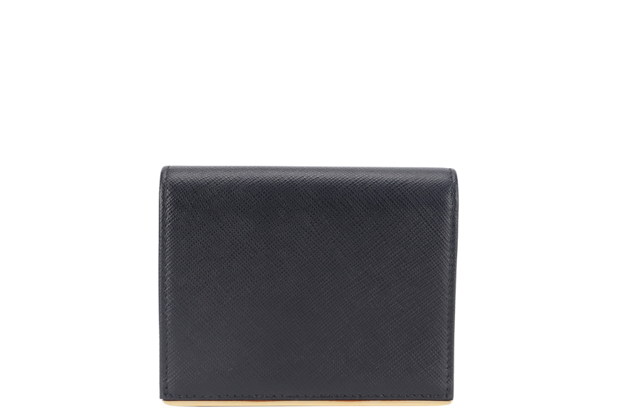 PRADA BLACK SAFFIANO CARD CASE WITH COIN POUCH GOLD HARDWARE NO CARD WITH BOX