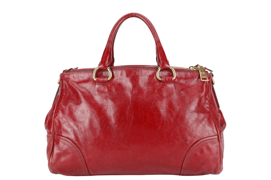 PRADA RUBINO VITELLO SHINE LEATHER SHOPPING TOTE BAG BN2533 GOLD HARDWARE WITH STRAPS