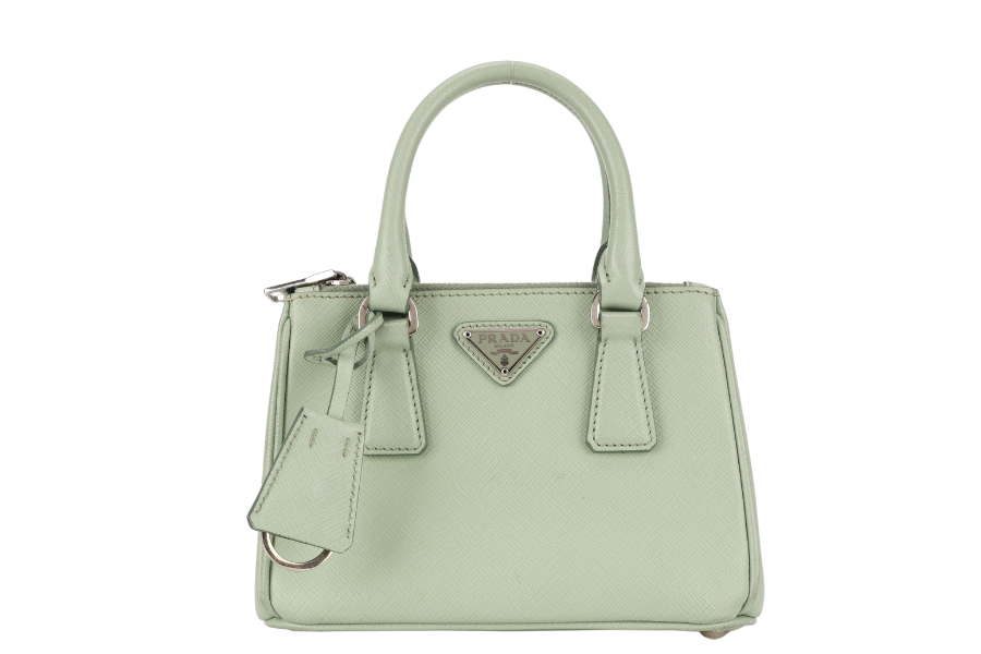 PRADA SAFFIANO LUX SMALL GALLERIA DOUBLE ZIP TOTE AQUAMARINE SILVER HARDWARE WITH CARD AND DUST COVER