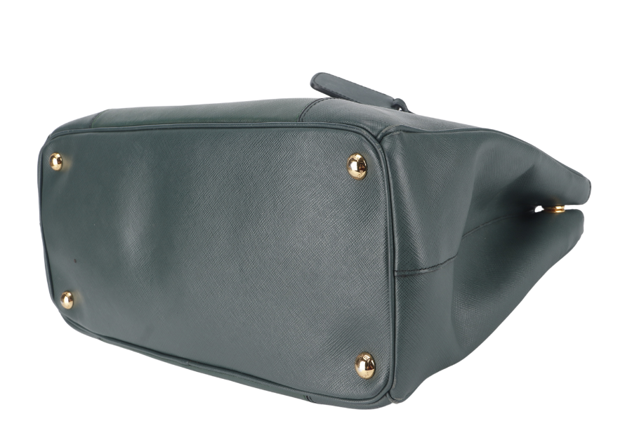 PRADA MEDIUM GALLERIA TOTE GREEN BICOLOR SAFFIANO LUX LEATHER GOLD HARDWARE WITH STRAPS AND DUST COVER