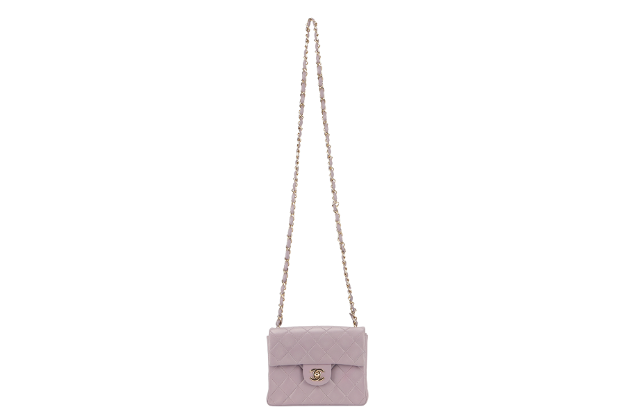 CHANEL VINTAGE CLASSIC FLAP MINI SQUARE (795xxxx) LILAC LAMBSKIN GOLD HARDWARE WITH  AND DUST COVER