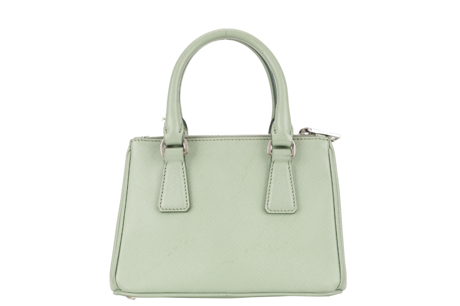 PRADA SAFFIANO LUX SMALL GALLERIA DOUBLE ZIP TOTE AQUAMARINE SILVER HARDWARE WITH CARD AND DUST COVER