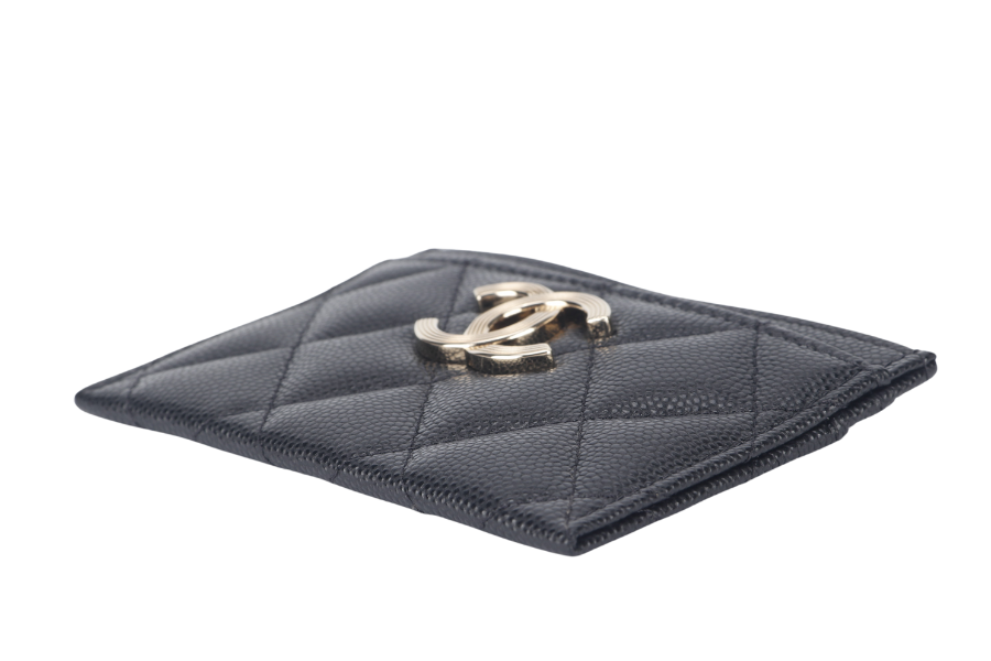 CHANEL BLACK CAVIAR  CASE MICROCHIP (X6XPxxxx) LIGHT GOLD HARDWARE WITH DUST COVER AND BOX