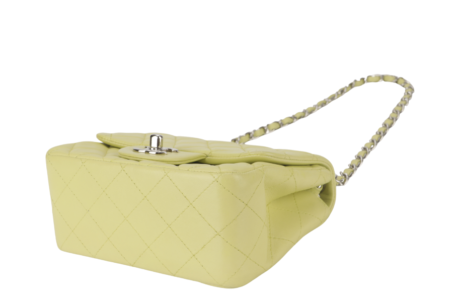 CHANEL CLASSIC FLAP MINI LIME (1468xxxx) LAMBSKIN SILVER HARDWARE NO  WITH DUST COVER