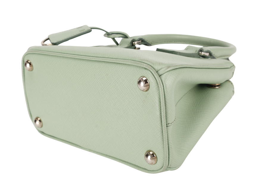 PRADA SAFFIANO LUX SMALL GALLERIA DOUBLE ZIP TOTE AQUAMARINE SILVER HARDWARE WITH CARD AND DUST COVER