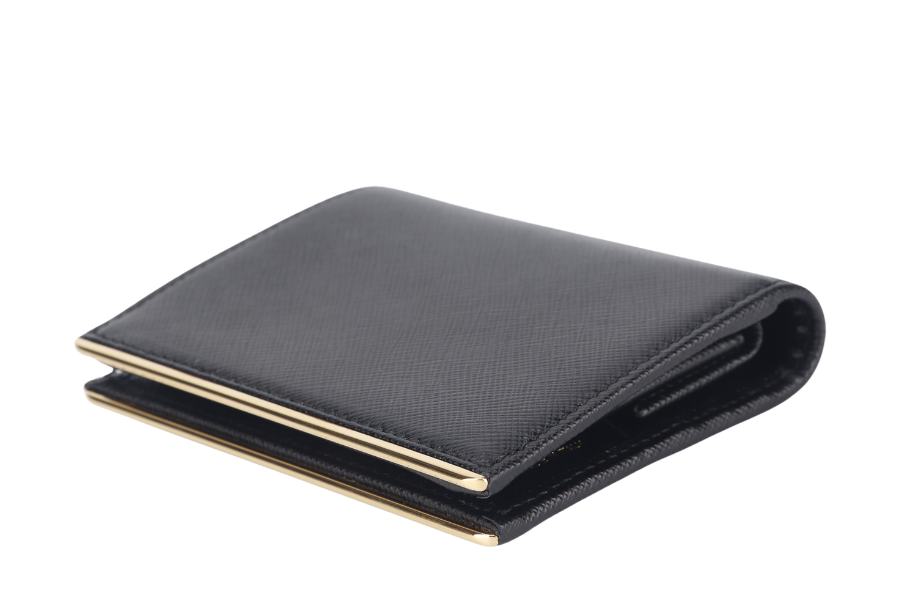 PRADA BLACK SAFFIANO CARD CASE WITH COIN POUCH GOLD HARDWARE NO CARD WITH BOX
