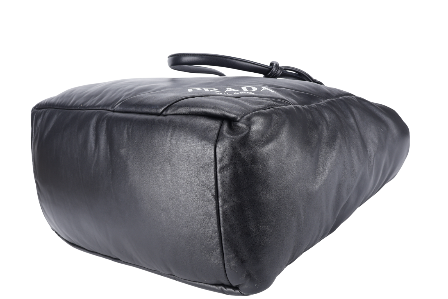 PRADA TOTE BAG (1BG223) NERO BLACK SHOULDER NAPPA SOFT LEATHER SILVER HARDWARE WITH DUST COVER