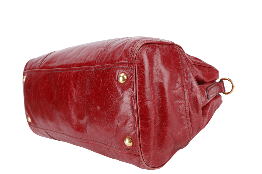 PRADA RUBINO VITELLO SHINE LEATHER SHOPPING TOTE BAG BN2533 GOLD HARDWARE WITH STRAPS