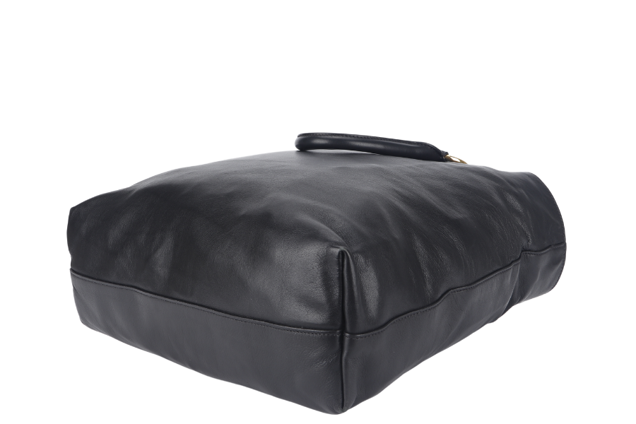 PRADA SHOPPING TOTE (BN1713) LARGE BLACK CALF LEATHER GOLD HARDWARE WITH STRAP AND DUST COVER