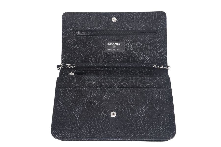 CHANEL W.O.C FLOWER LACE (1895xxxx) BLACK EMBOSSED GOATSKIN SILVER HARDWARE NO DUST COVER