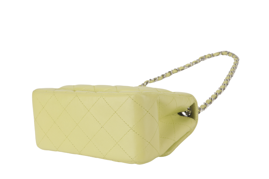 CHANEL CLASSIC FLAP MINI LIME (1468xxxx) LAMBSKIN SILVER HARDWARE NO  WITH DUST COVER