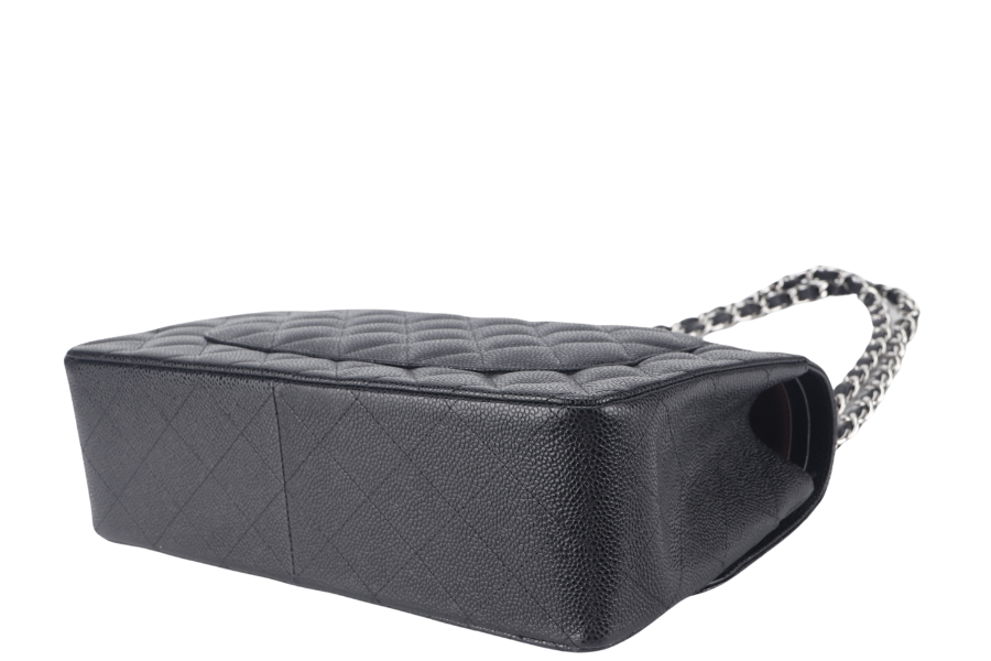 CHANEL CLASSIC FLAP JUMBO (1524xxxx) BLACK CAVIAR SILVER HARDWARE WITH  AND DUST COVER