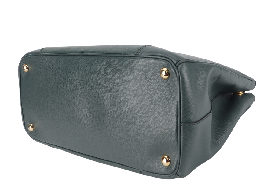 PRADA MEDIUM GALLERIA TOTE GREEN BICOLOR SAFFIANO LUX LEATHER GOLD HARDWARE WITH STRAPS AND DUST COVER