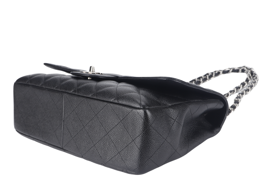 CHANEL CLASSIC FLAP JUMBO (1357xxxx) BLACK CAVIAR LEATHER SILVER HARDWARE WITH DUST COVER AND