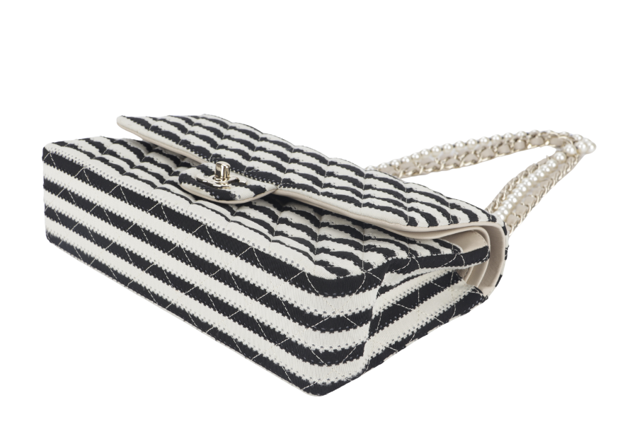 CHANEL COCO SAILOR STRIPE (1919xxxx) BLACK & WHITE JERSEY GOLD HARDWARE WITH