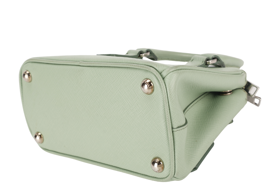 PRADA SAFFIANO LUX SMALL GALLERIA DOUBLE ZIP TOTE AQUAMARINE SILVER HARDWARE WITH CARD AND DUST COVER