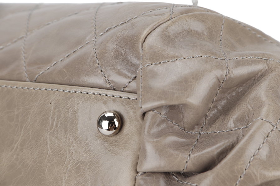 CHANEL TWO WAY TOTE BAG (12995xxxx) GREY MEDIUM EDGE CALFSKIN SILVER HARDWARE NO DUST COVER
