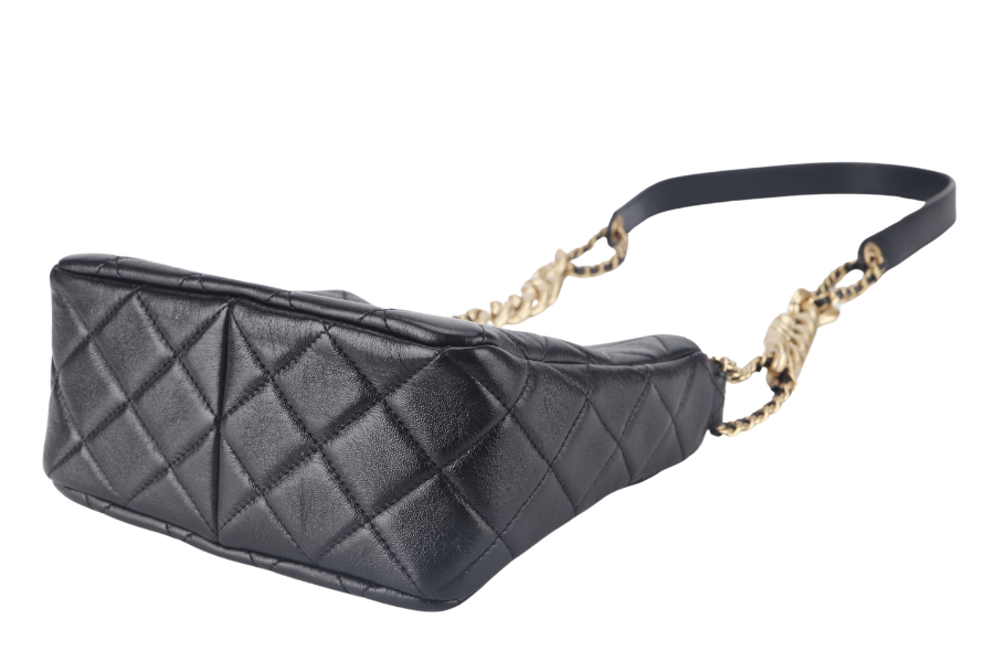 CHANEL 22P HOBO BAG (K63xxxx) BLACK SMALL LAMBSKIN GOLD HARDWARE WITH DUST COVER AND BOX