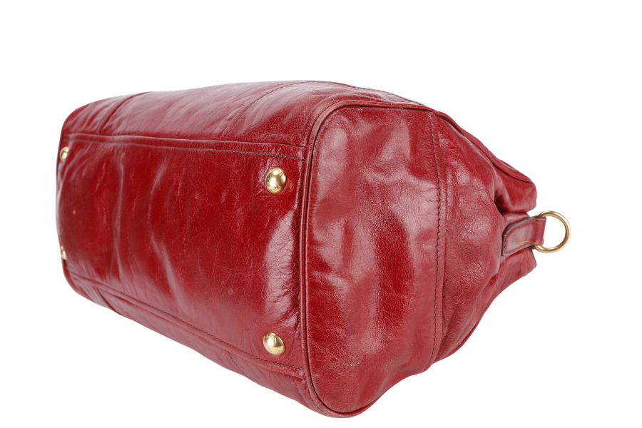 PRADA RUBINO VITELLO SHINE LEATHER SHOPPING TOTE BAG BN2533 GOLD HARDWARE WITH STRAPS