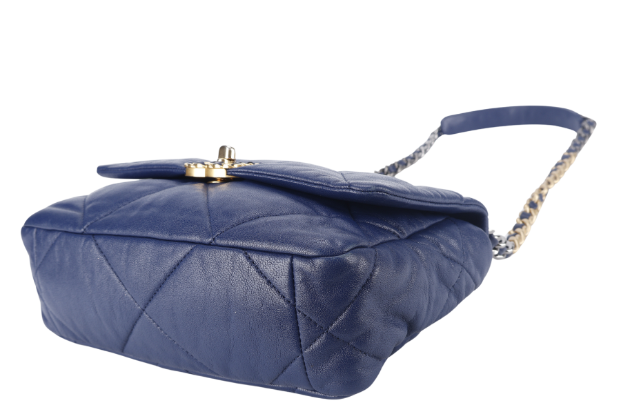 CHANEL C19 (2943xxxx) SMALL ELECTRIC BLUE CLAFSKIN MIX HARDWARE WITH DUST COVER,  AND BOX