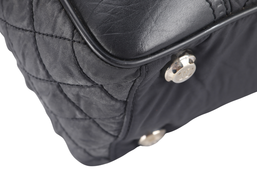 CHANEL PARIS NEW YORK TOTE BAG (1082xxxx) BLACK NYLON SILVER HARDWARE WITH