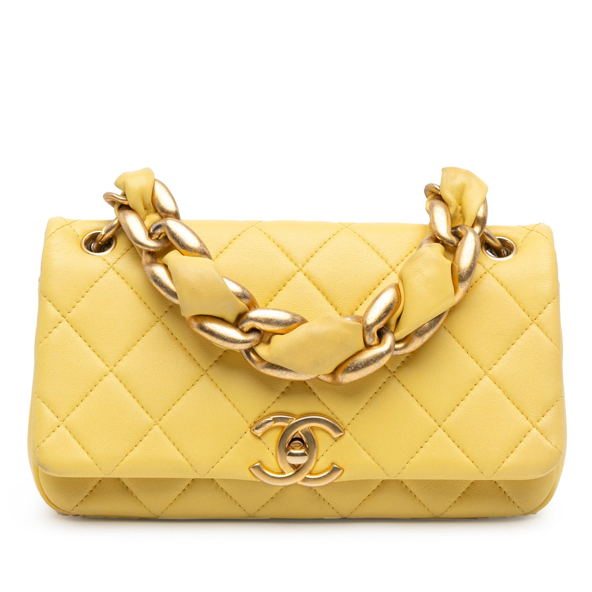 Yellow Chanel Quilted Lambskin Chain Is More Flap Satchel