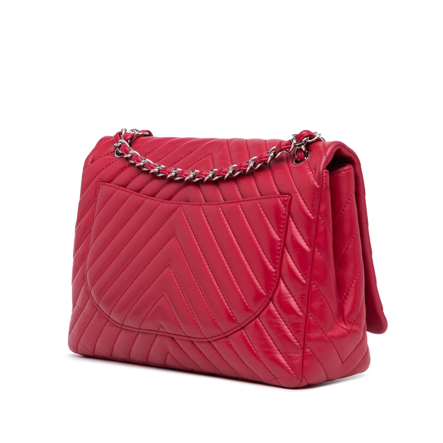 Red Chanel Maxi Classic Chevron Lambskin Single Flap Shoulder Bag