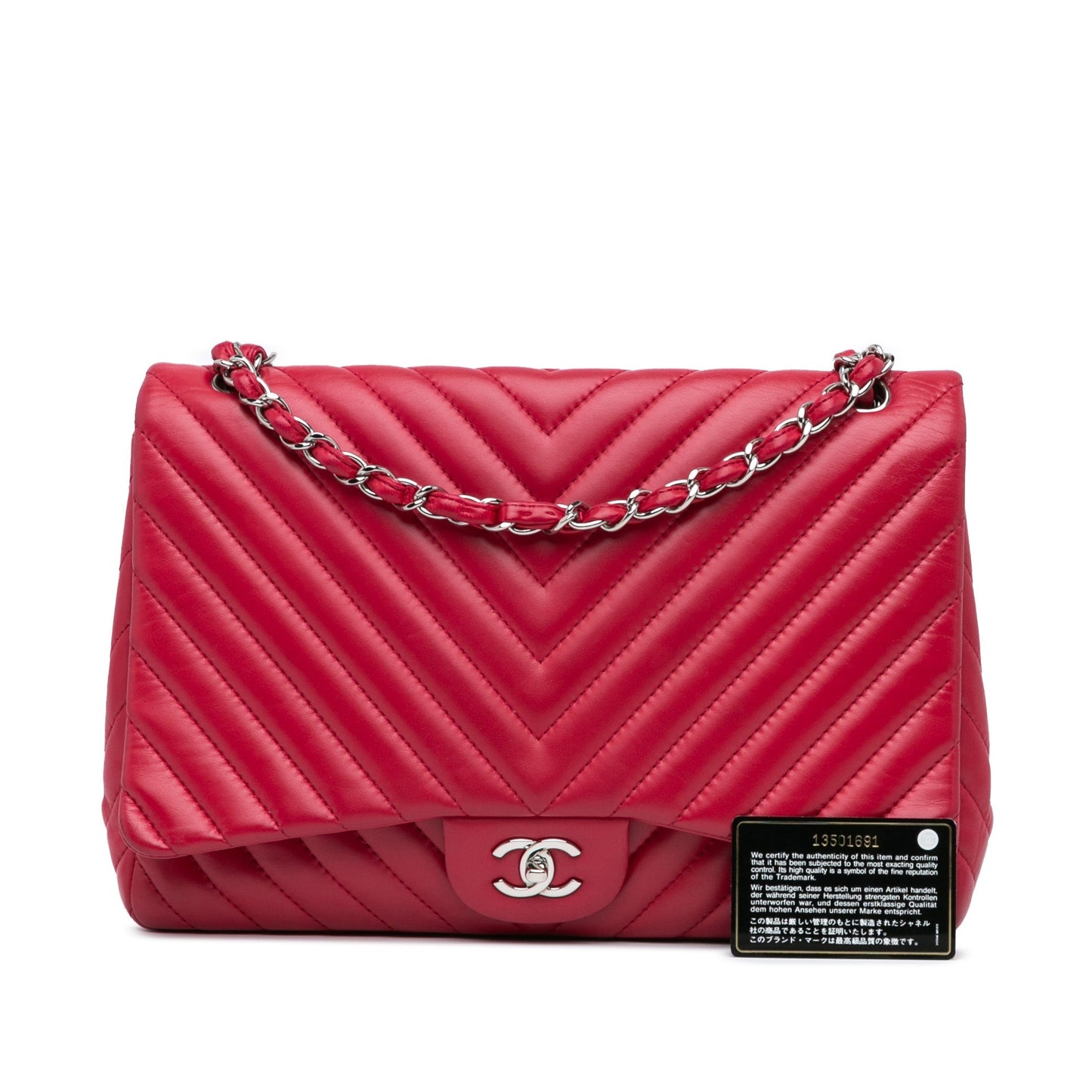 Red Chanel Maxi Classic Chevron Lambskin Single Flap Shoulder Bag