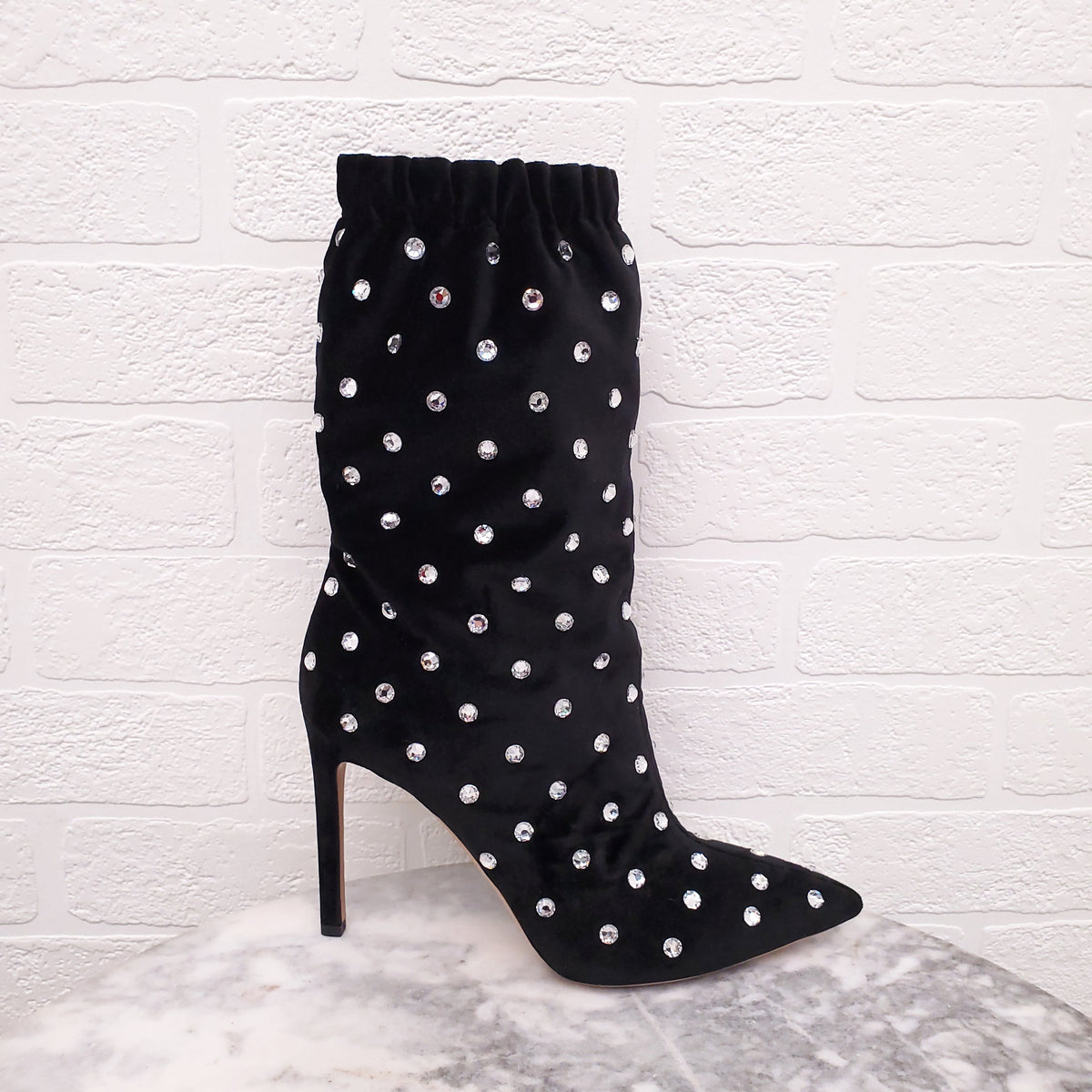 VALENTINO BLACK SUEDE BOOTIES WITH RHINESTONES - SIZE 37