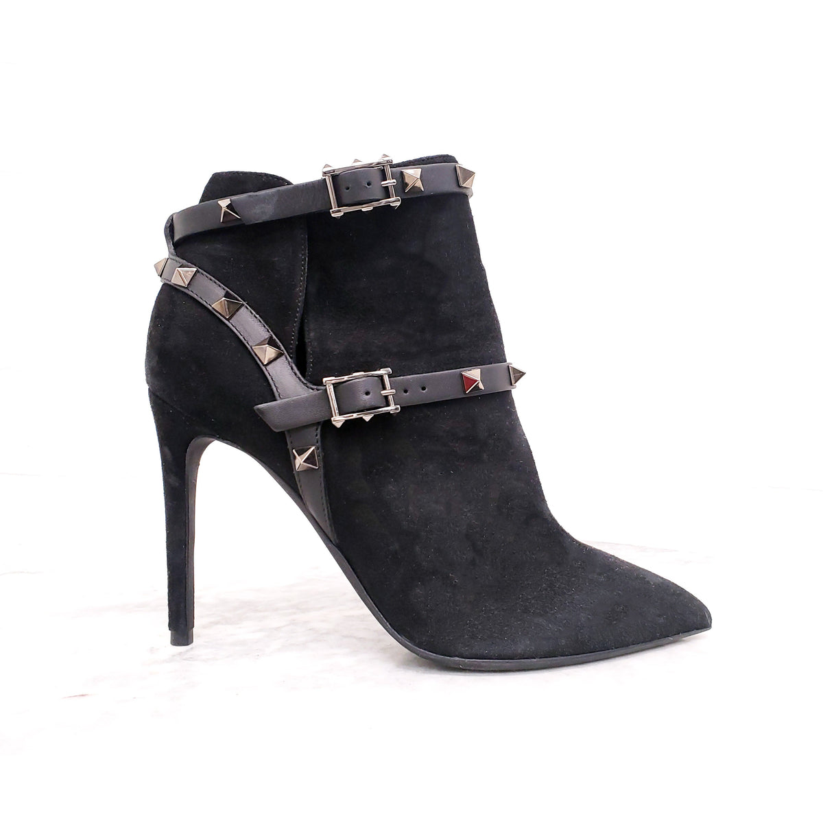 VALENTINO BLACK SUEDE ROCKSTUD BOOTIES - SIZE 35