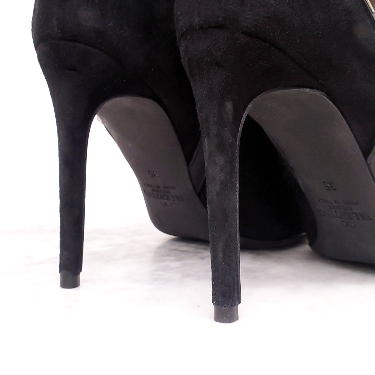 VALENTINO BLACK SUEDE ROCKSTUD BOOTIES - SIZE 35