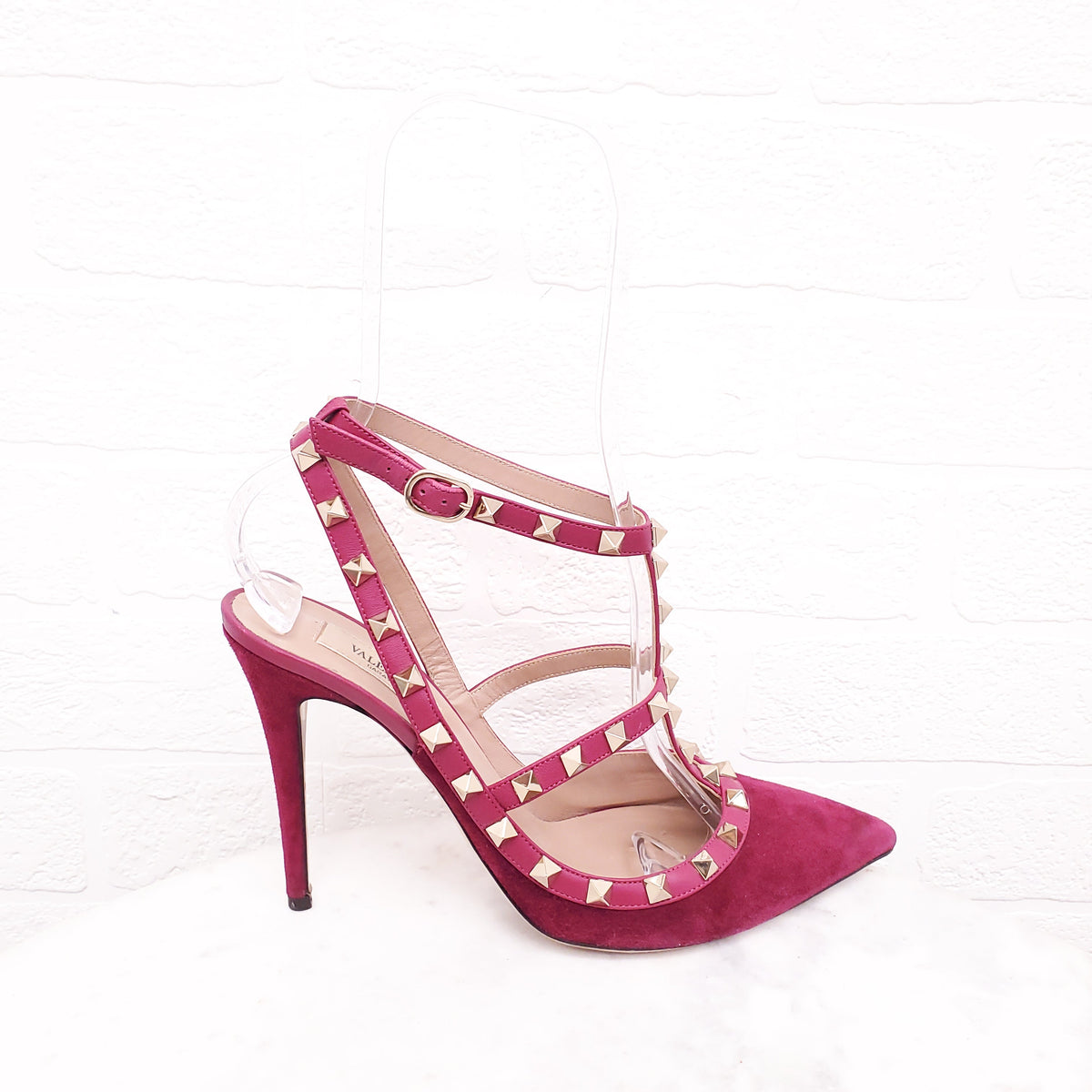 VALENTINO PLUM SUEDE ROCKSTUD HEELS - SIZE 40